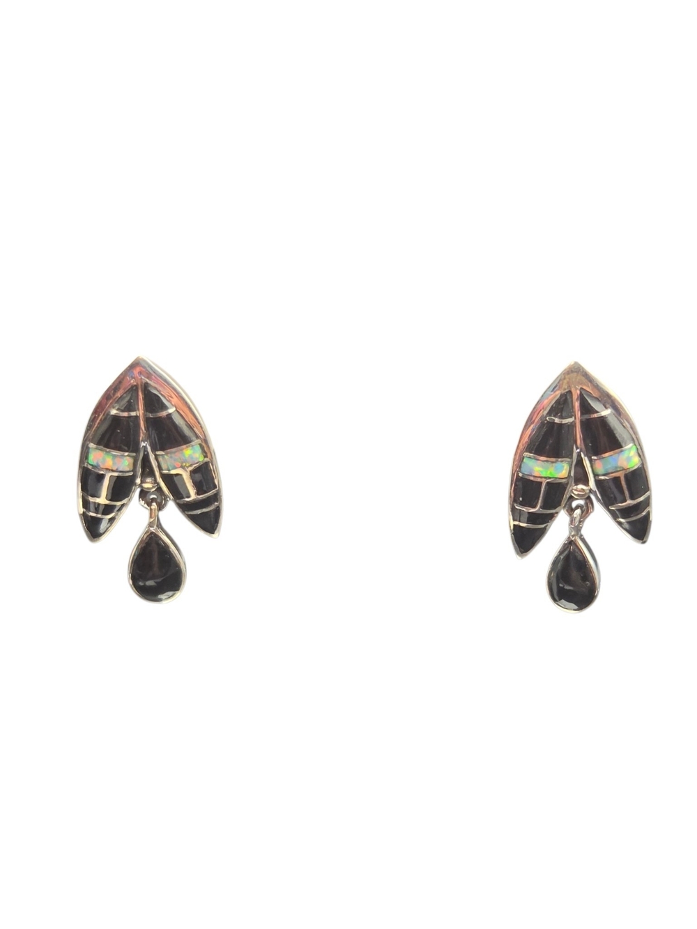 Sterling Silver Black Onyx & Opal Leaf Drop Earrings - Women Jewelry